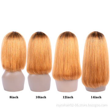 Peruvian Virgin Human Hair T1b 27 Colored Ombre Natural Blonde Short Straight Bob Wigs for Black Women with Bangs